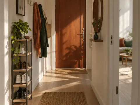 Étagère fine à chaussures dans une entrée étroite