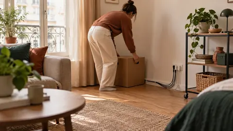 Cartons et équipement mobile dans un petit appartement en cours de déménagement