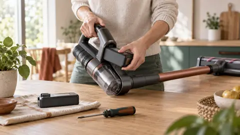 Remplacement de la batterie amovible d'un aspirateur balai