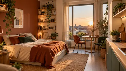 Studio de 20 m2 aménagé en zones nuit, repas et rangement vertical
